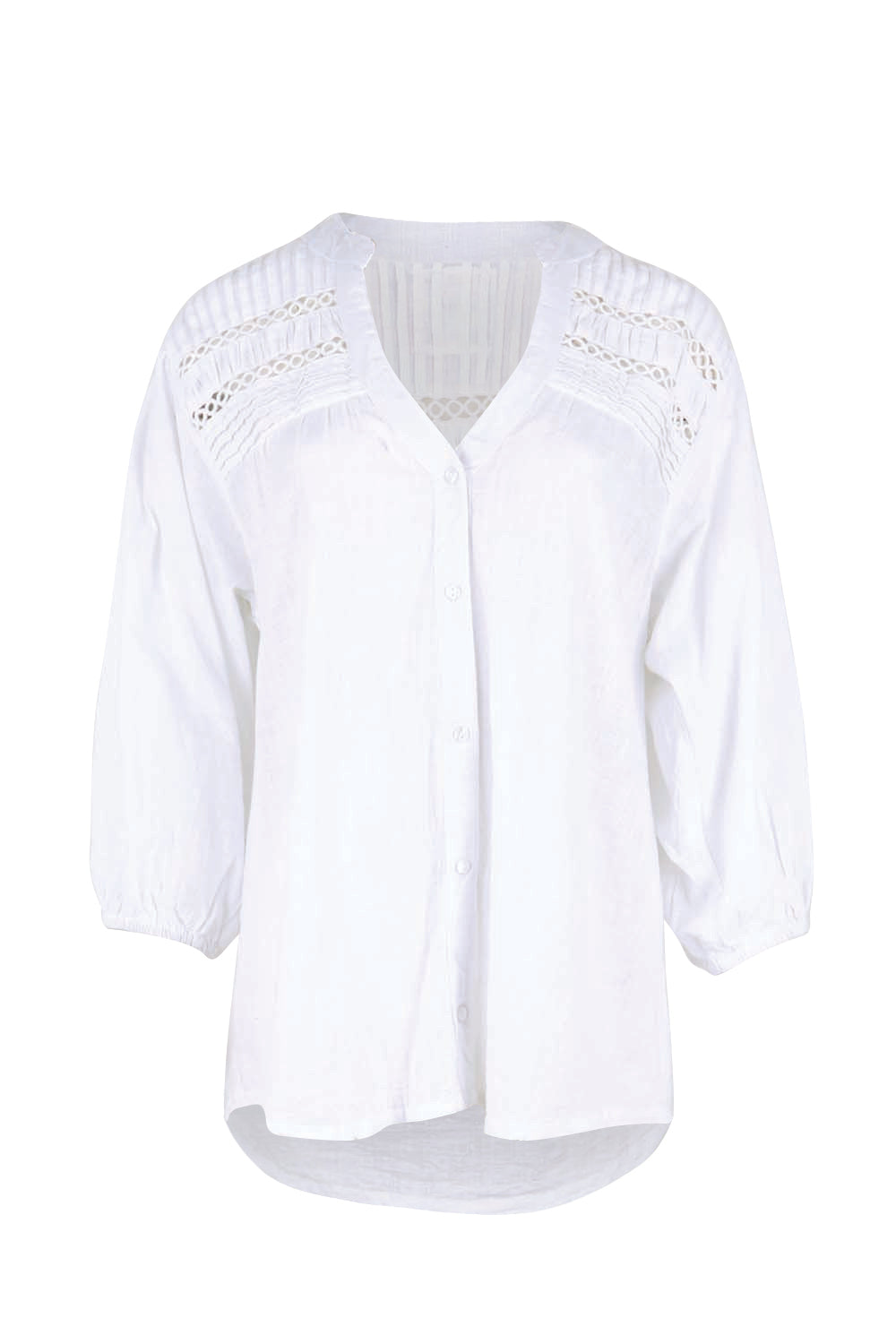 Product shot of the Laverne Tuck Shirt – White in colour White, from the front