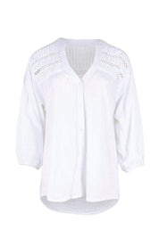 Product shot of the Laverne Tuck Shirt – White in colour White, from the front