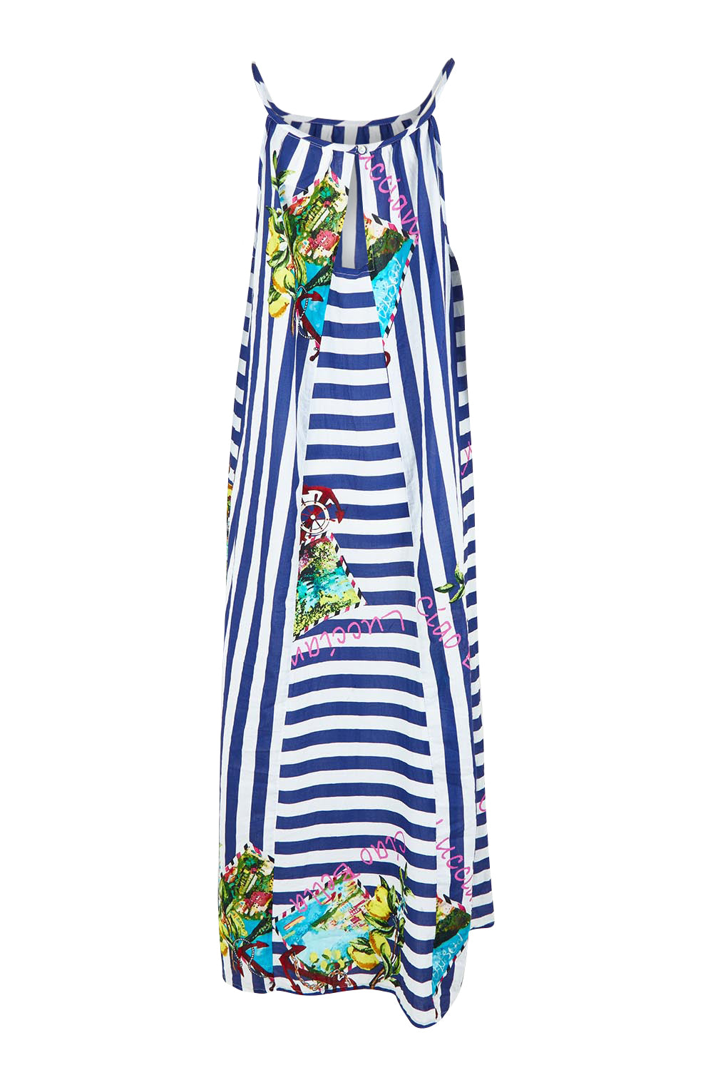 Product shot of the Lucciano Cotton Maxi Dress in colour Navy (Blue), from the back