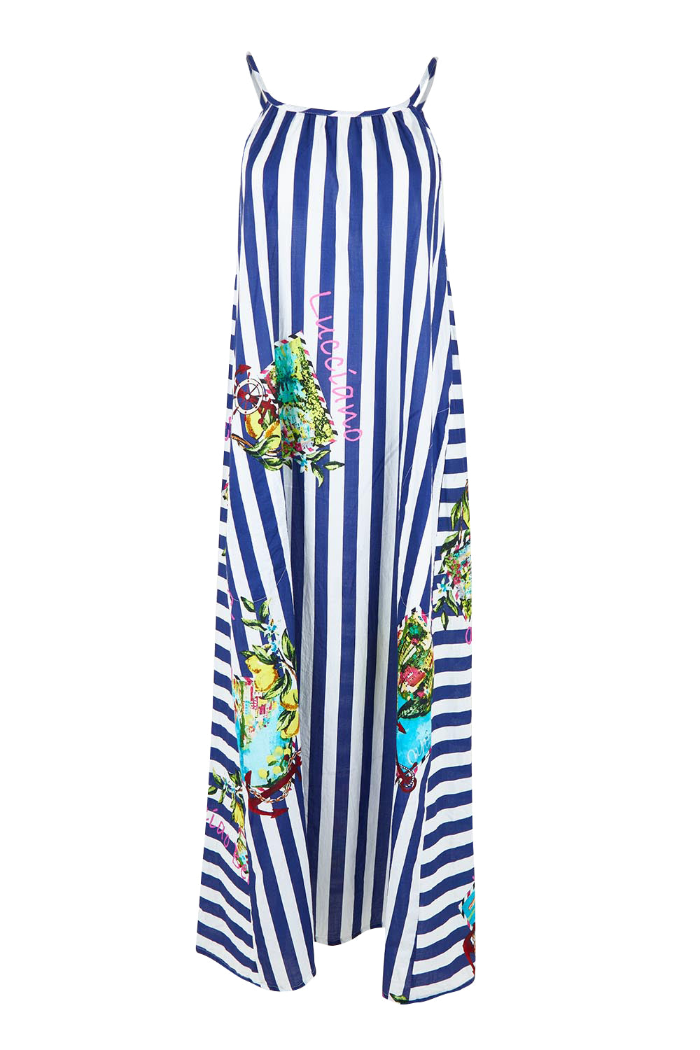 Product shot of the Lucciano Cotton Maxi Dress in colour Navy (Blue), from the front