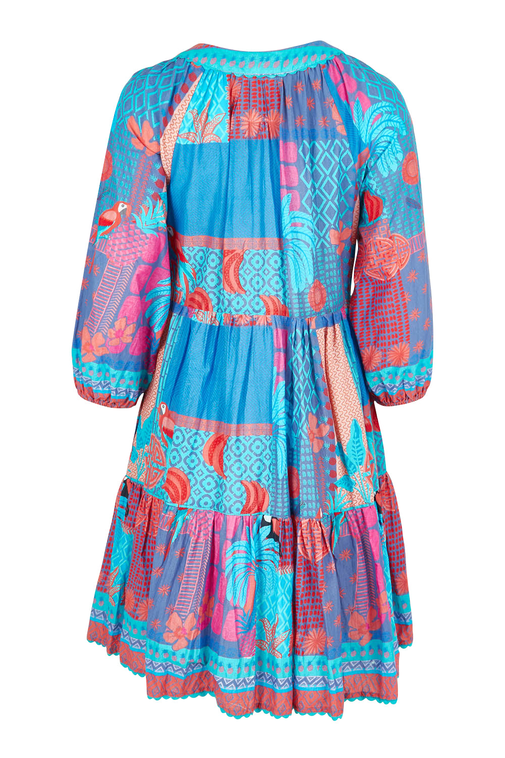 Product shot of the Luna Cotton Dress in colour Lagoon (Blue), from the back
