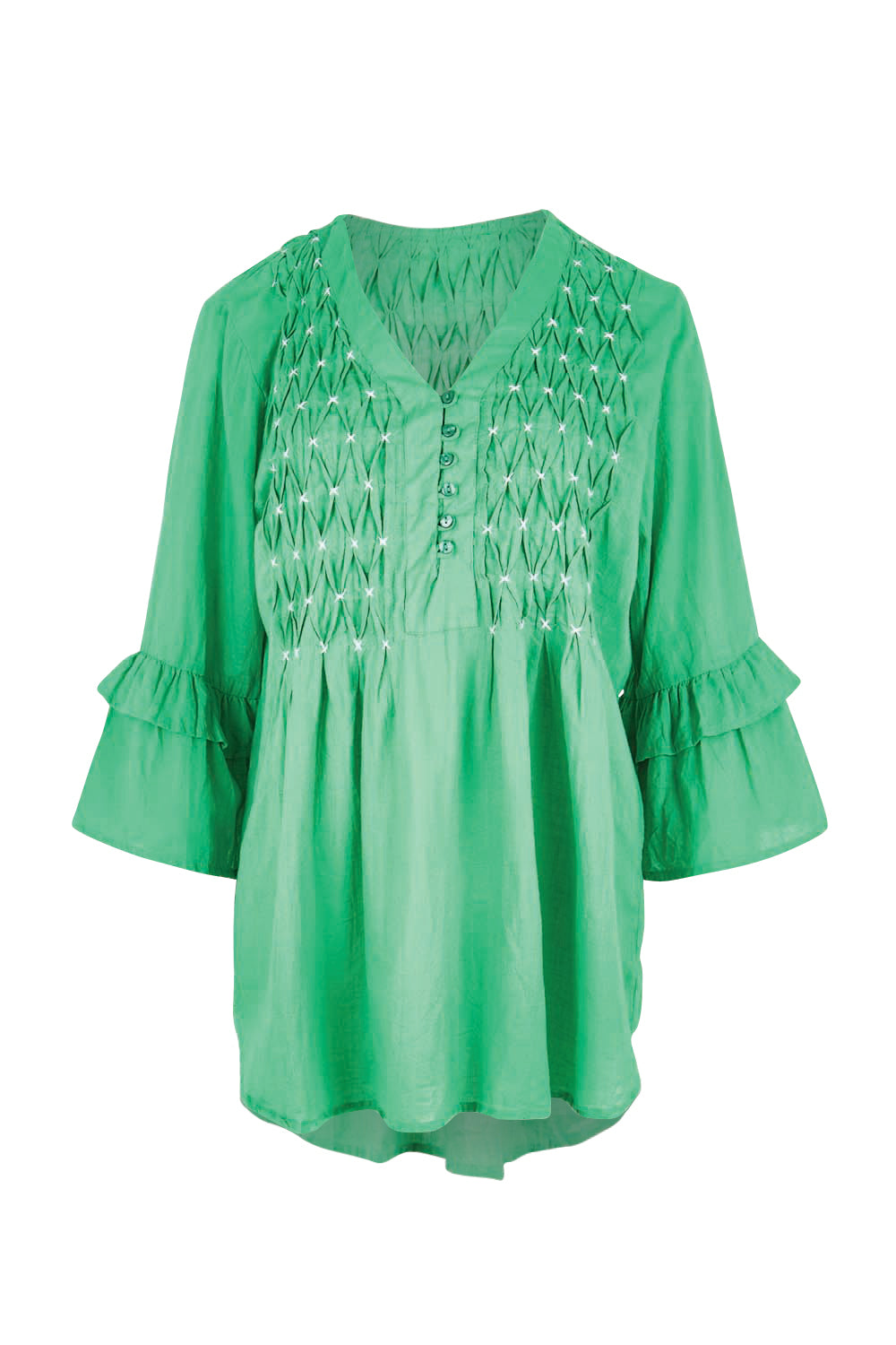 Product shot of the Marilyn Shirt – Sea in colour Sea, from the front