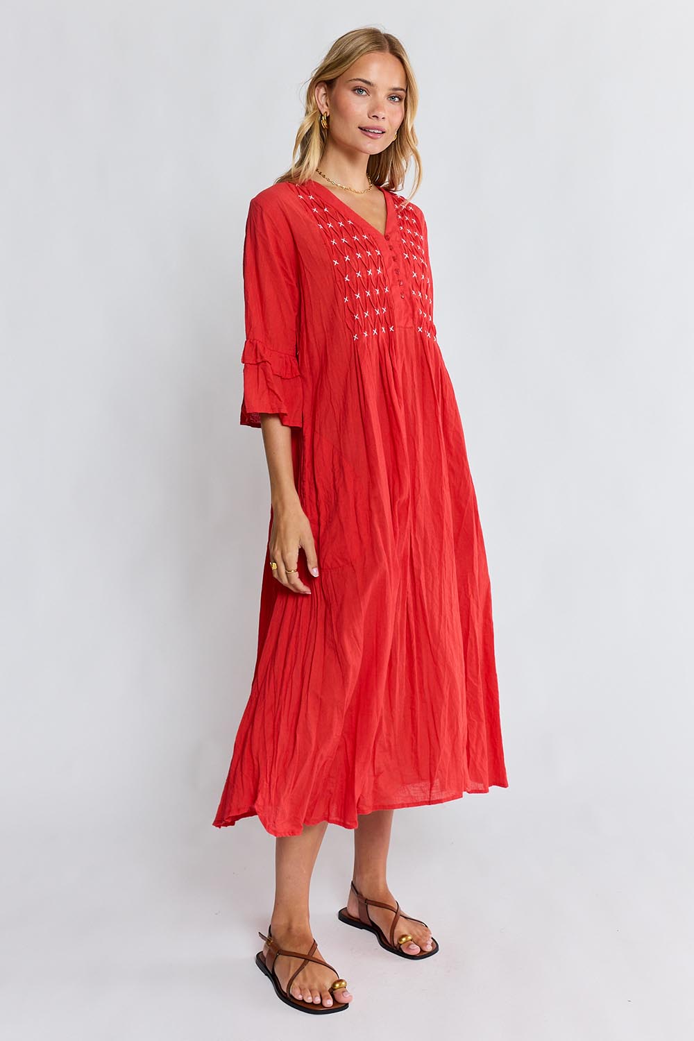 Model Genericm wearing size sample of the Marilyn Midi Dress – Red in colour Red, from the front