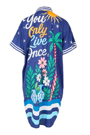 Product shot of the Marisol Shirtdress - Navy in colour Navy, from the back