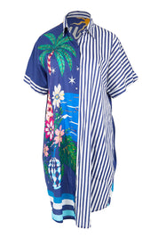 Product shot of the Marisol Shirtdress - Navy in colour Navy, from the front