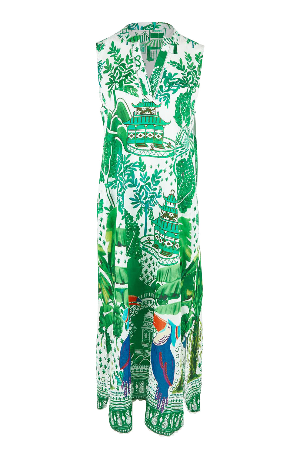 Product shot of the Marquita Cotton Maxi Dress in colour White (Green), from the front