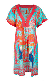 Product shot of the Marquita Cotton Dress in colour Lagoon (Blue), from the front
