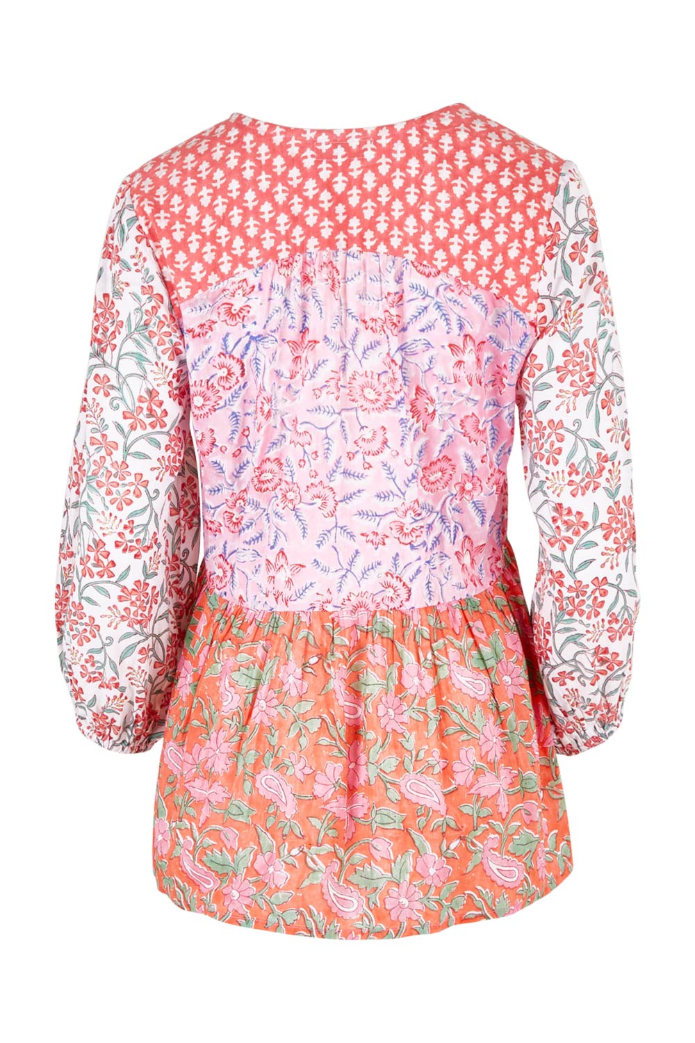 Product shot of the Maud Top in colour Multi (Pink), from the back