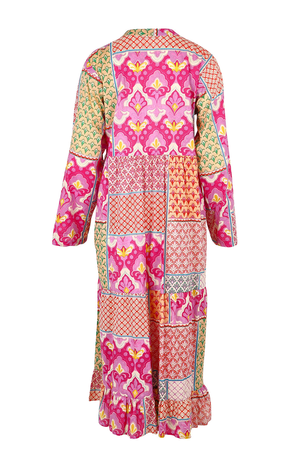 Product shot of the Maya Cotton Midi Dress in colour Melon (Pink), from the back