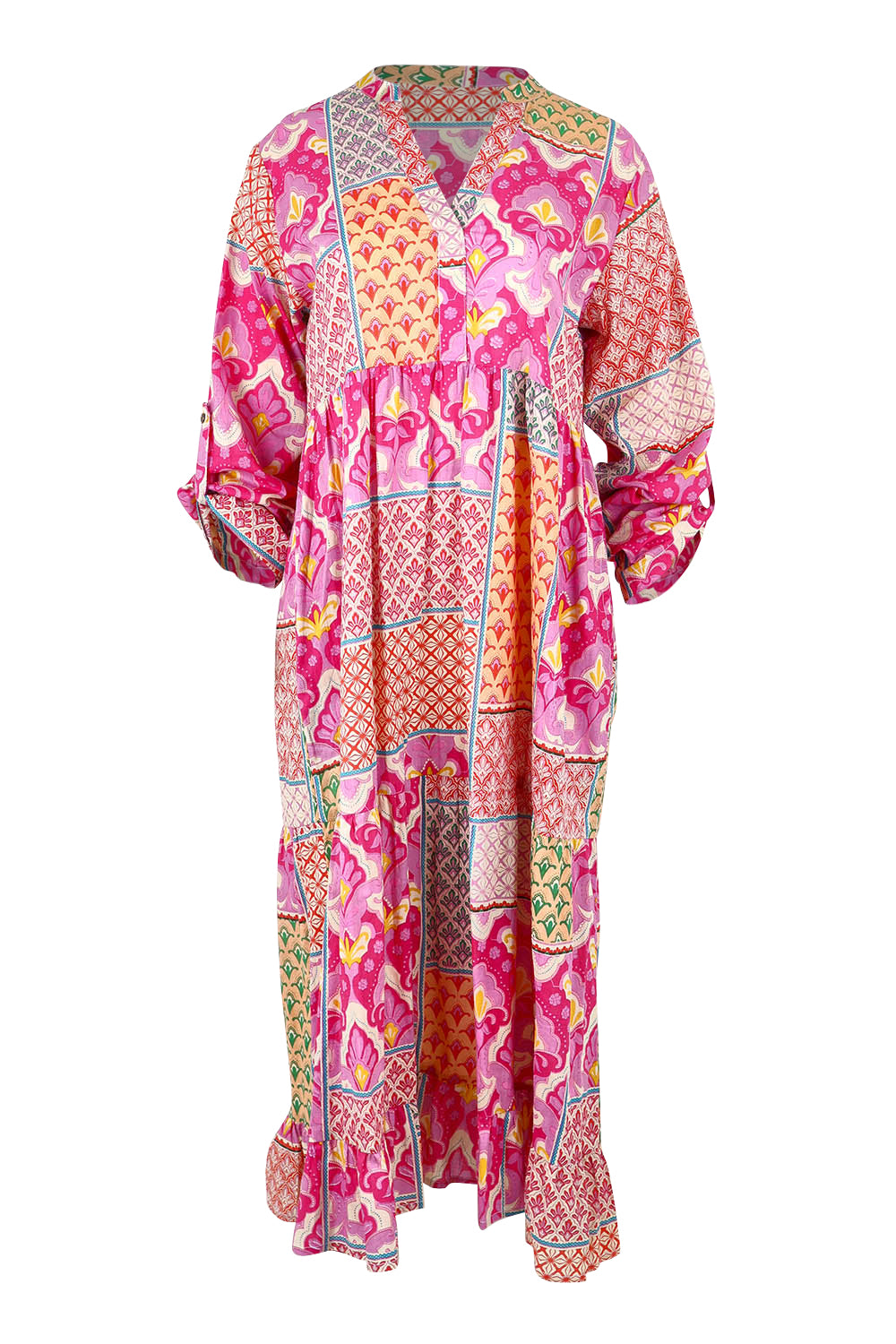 Product shot of the Maya Cotton Midi Dress in colour Melon (Pink), detail