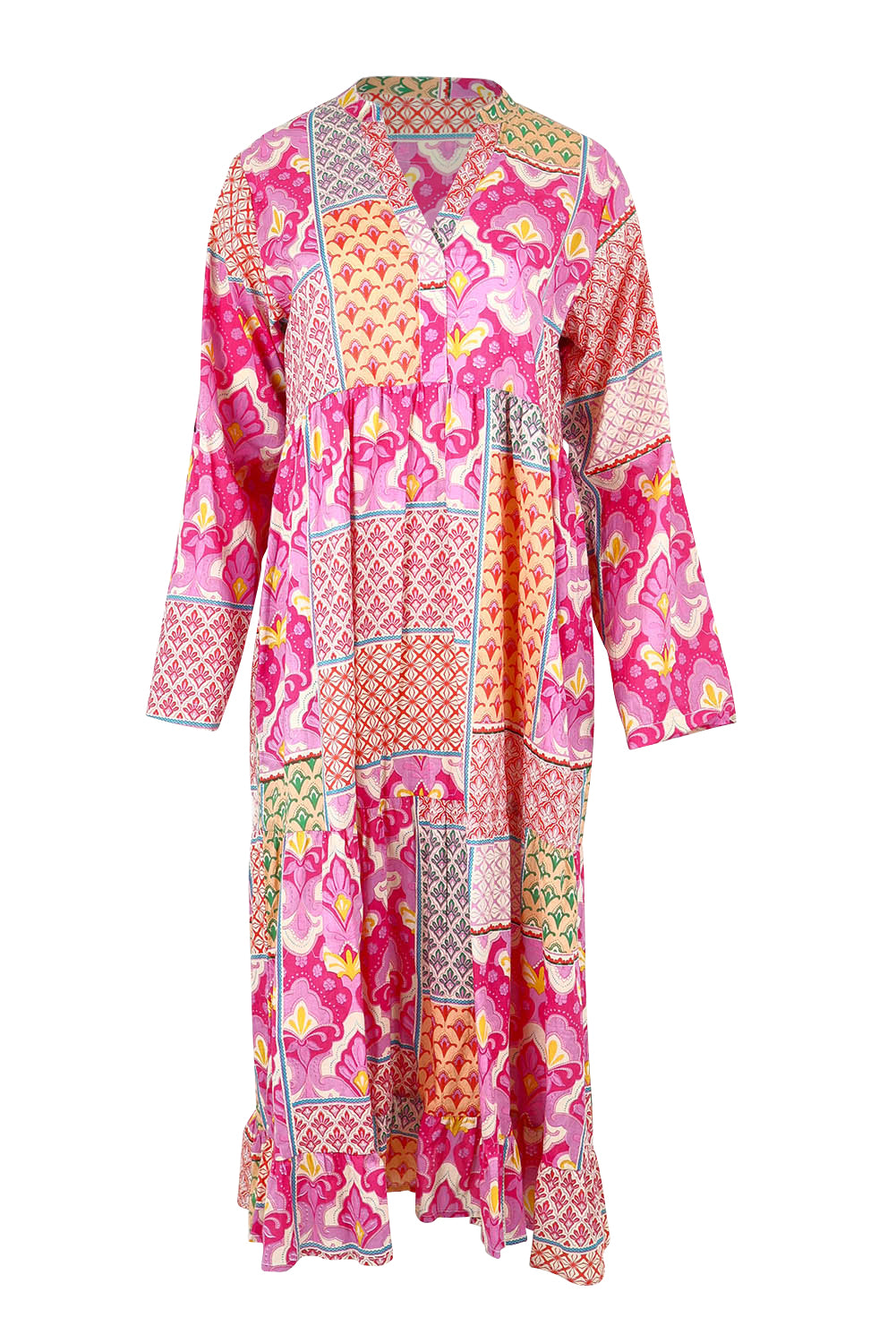 Product shot of the Maya Cotton Midi Dress in colour Melon (Pink), from the front