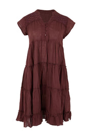 Product shot of the Millie Tiered Dress - Espresso in colour Espresso, from the front