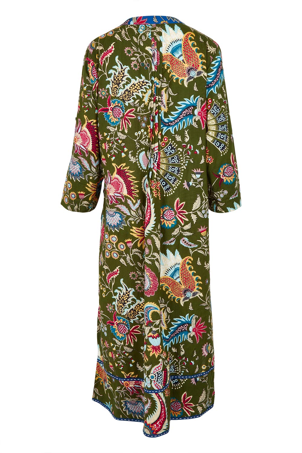 Product shot of the Nandita Cotton Midi Dress in colour Olive (Green), from the back