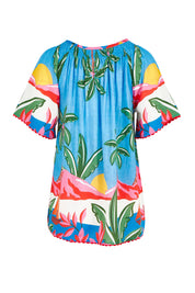 Product shot of the Pacifica Top in colour Print (Blue), from the back