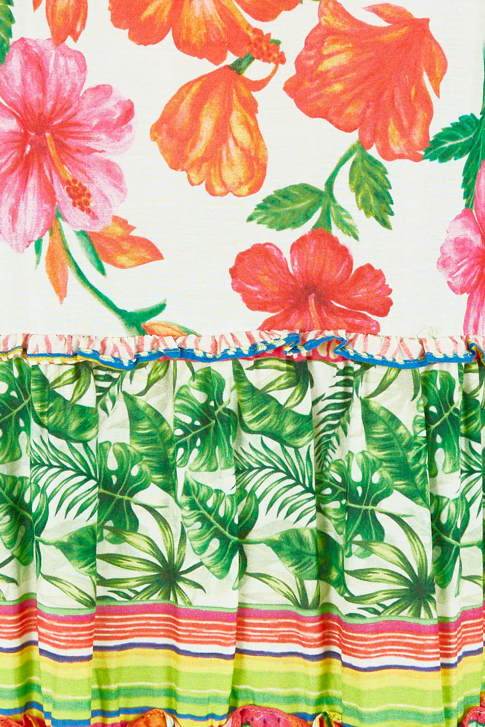 Product shot of the Palmer Tiered Dress in colour Print (Green), detail