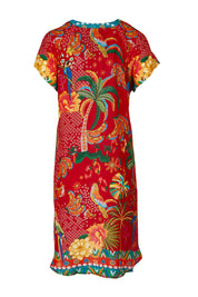 Product shot of the Peregian Dress in colour Melon (Red), from the back