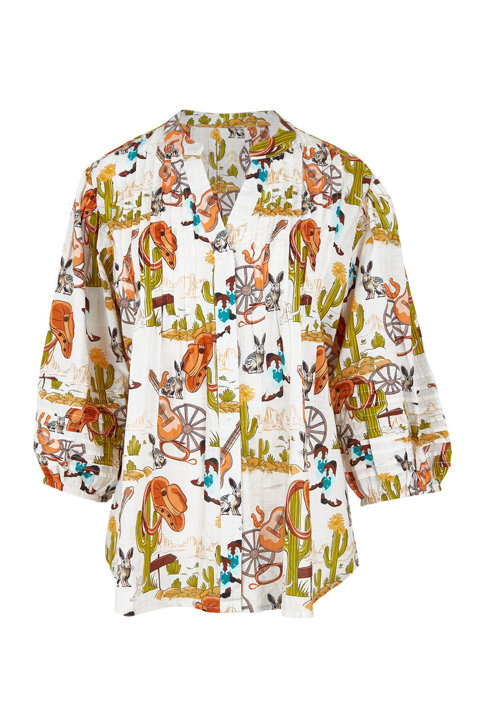 Product shot of the Prairie Cotton Shirt in colour White, from the front