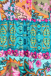 Product shot of the Ratana Cotton Midi Dress in colour Lagoon (Blue), detail