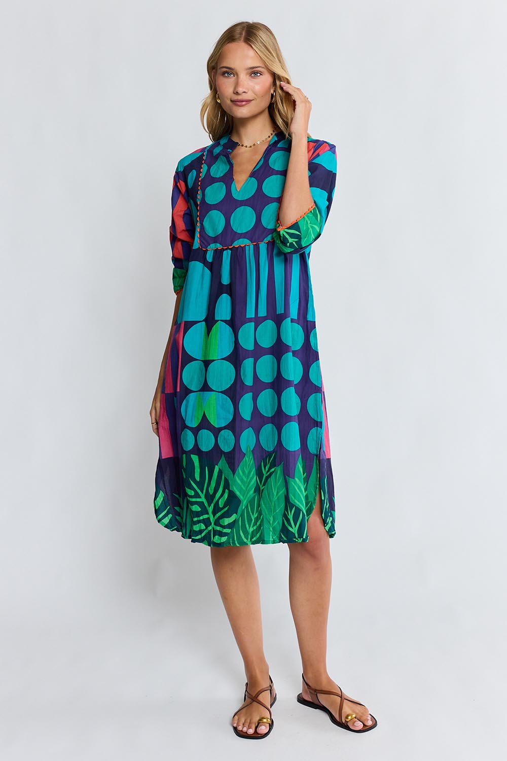Model Genericm wearing size sample of the Rhea Midi Dress – Navy in colour Navy, from the front