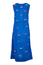Preloved Sardine Tie Cotton Midi Dress - Ocean