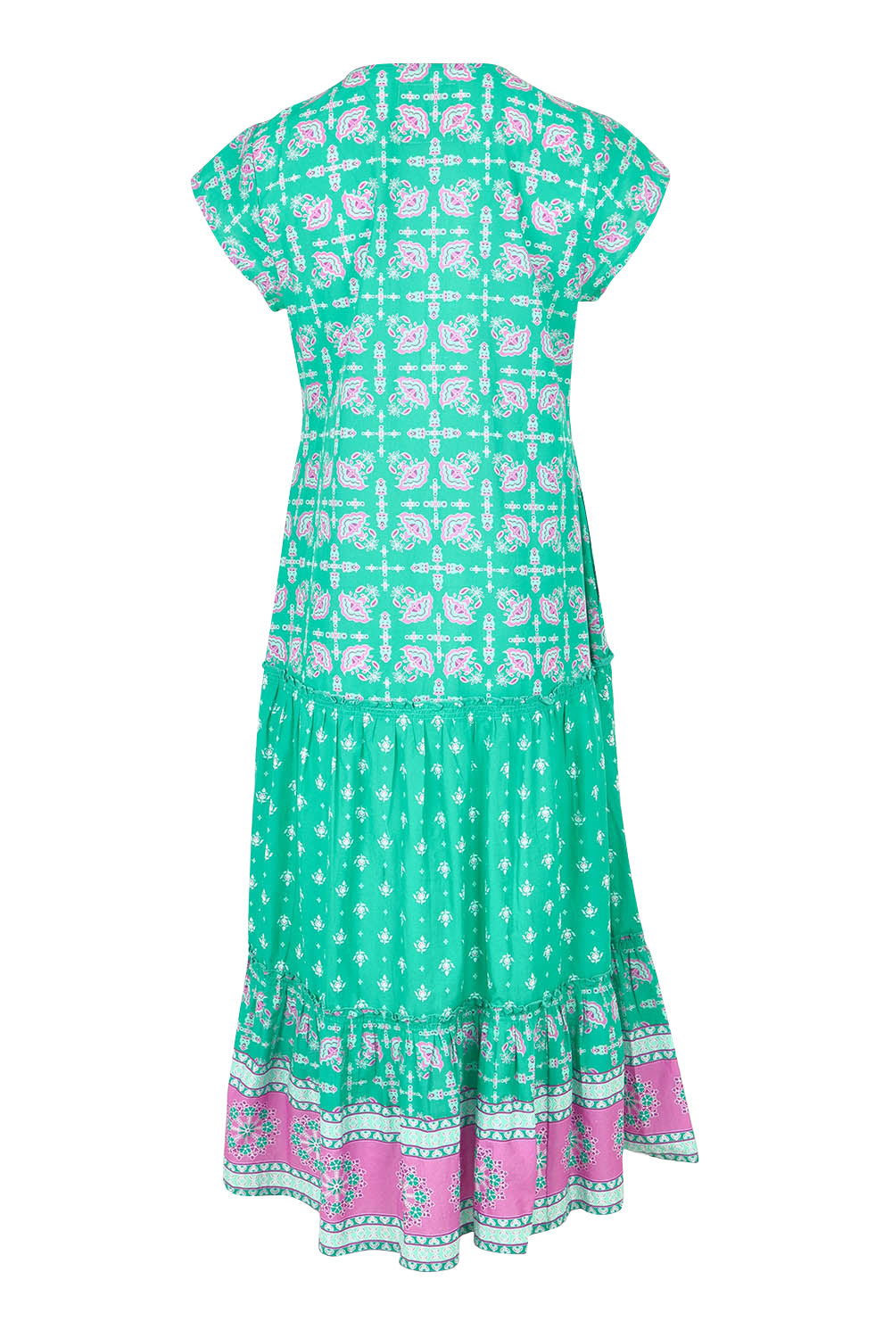 Product shot of the Scarlet Cotton Maxi Dress in colour Sea (Green), from the back