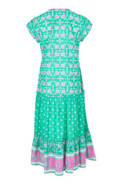 Product shot of the Scarlet Cotton Maxi Dress in colour Sea (Green), from the back