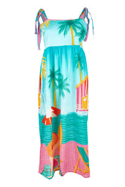 Product shot of the Seraphina Cotton Sundress in colour Mist (Blue), from the front