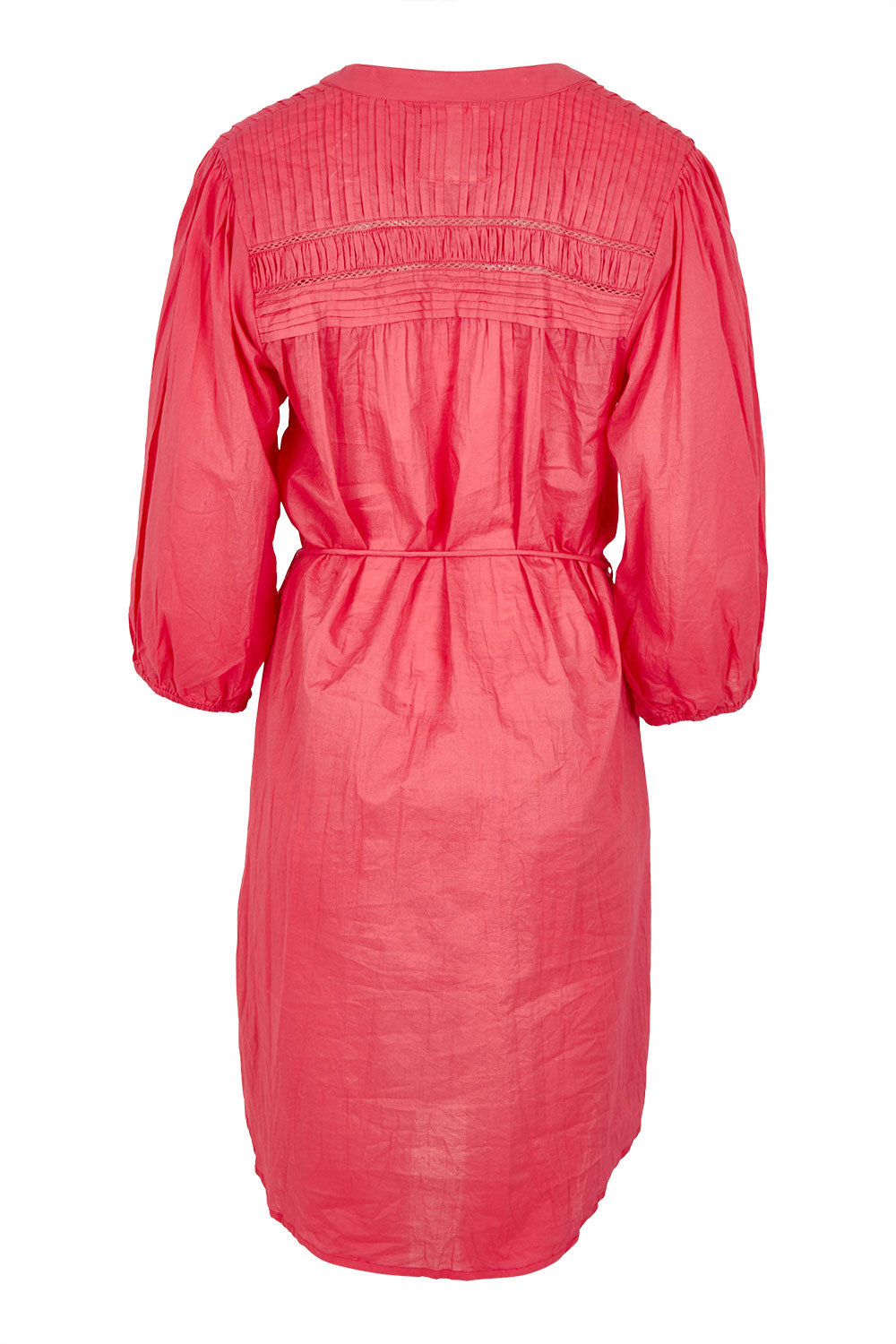 Product shot of the Shayna Cotton Button Dress in colour Geranium (Pink), from the back