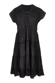 Product shot of the Shayna Cotton Tiered Dress in colour Black (Black), from the front