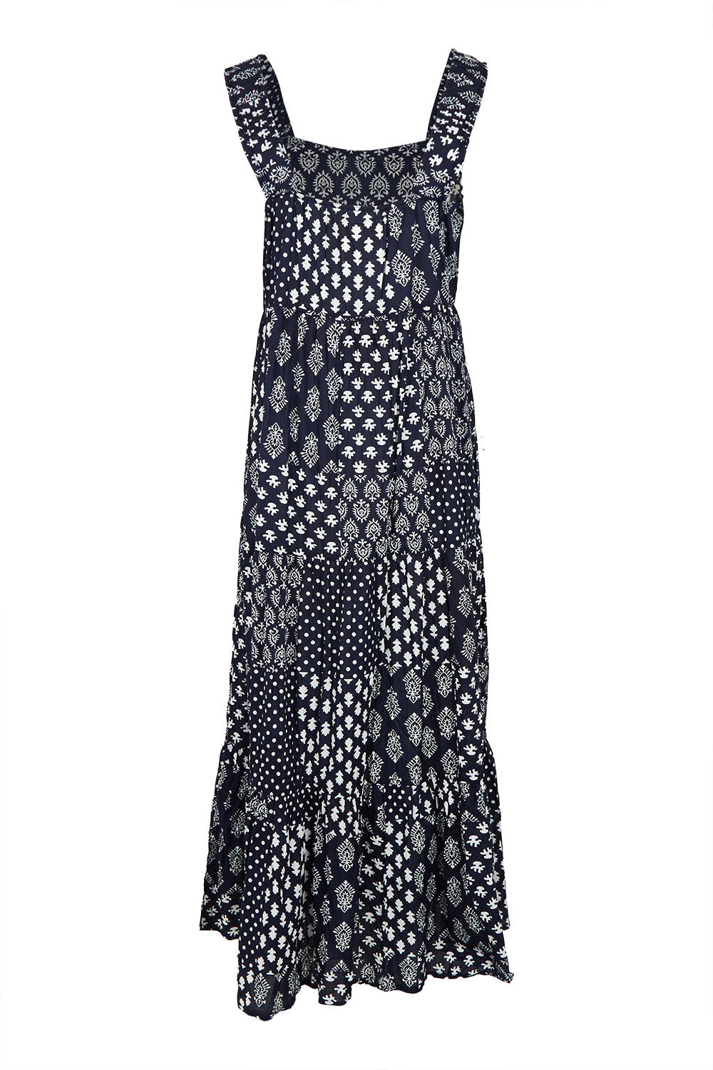 Product shot of the Talei Cotton Sundress in colour Navy (Blue), from the back