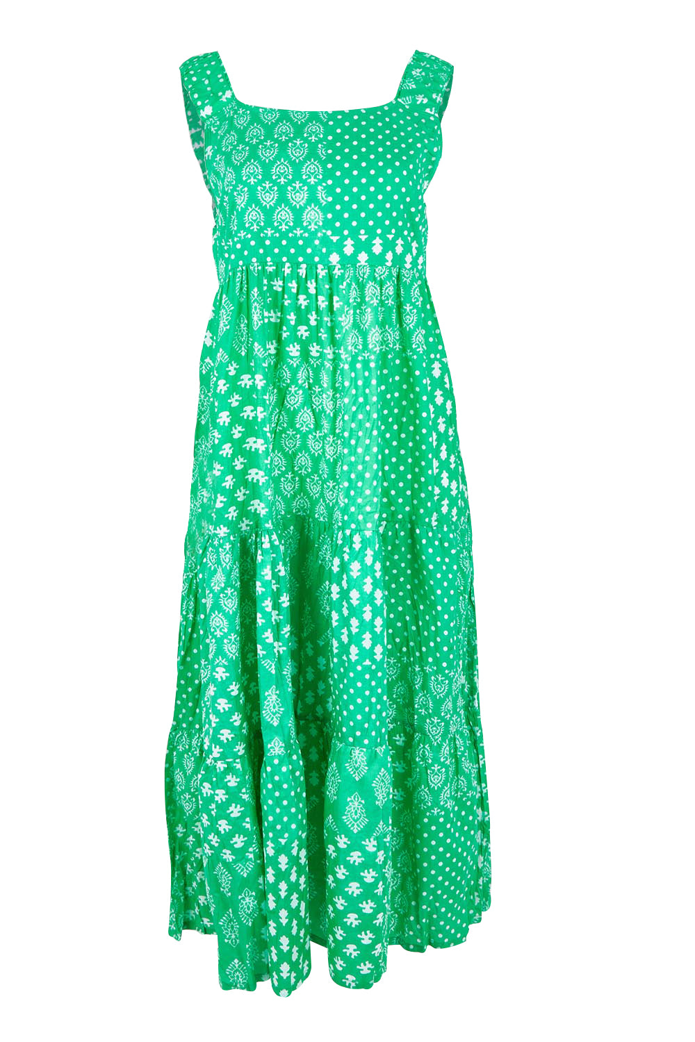 Product shot of the Talei Cotton Sundress in colour Sea (Green), from the front