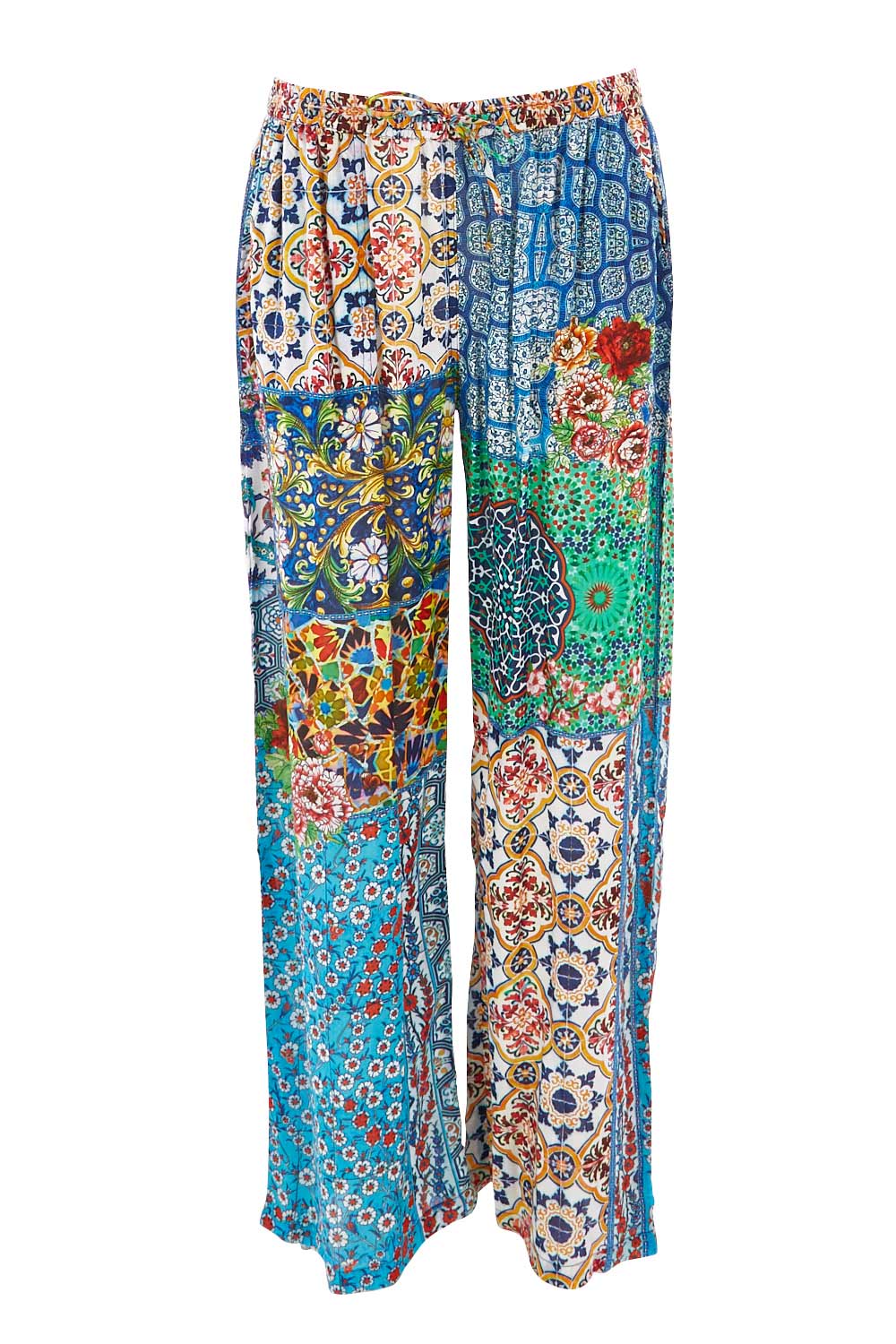 Product shot of the Tangier Pant in colour Print (Blue), from the front