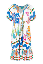 Product shot of the Tasmin Shirred Cotton Dress in colour White (White), from the front