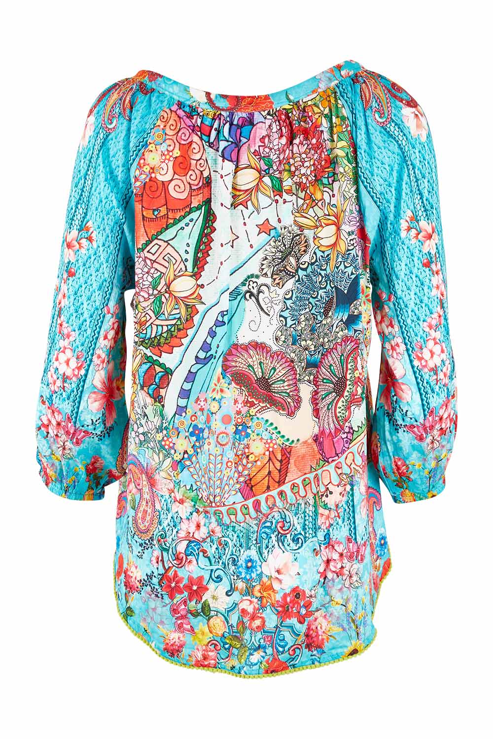 Product shot of the Tyra Top in colour Print (Blue), from the back