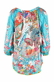 Product shot of the Tyra Top in colour Print (Blue), from the back