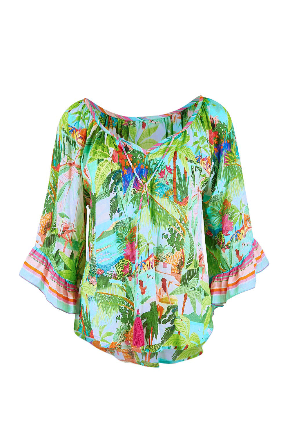 Product shot of the Vacation Top in colour Print (Green), from the front