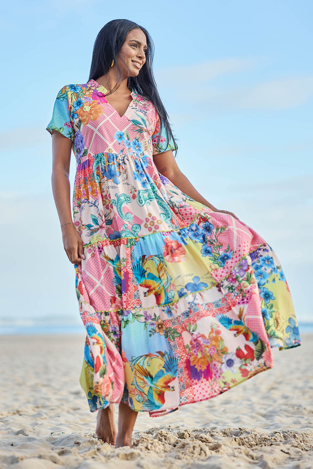 Model Eshan wearing size 10 of the Willow Midi Dress – Print in colour Print, from the front