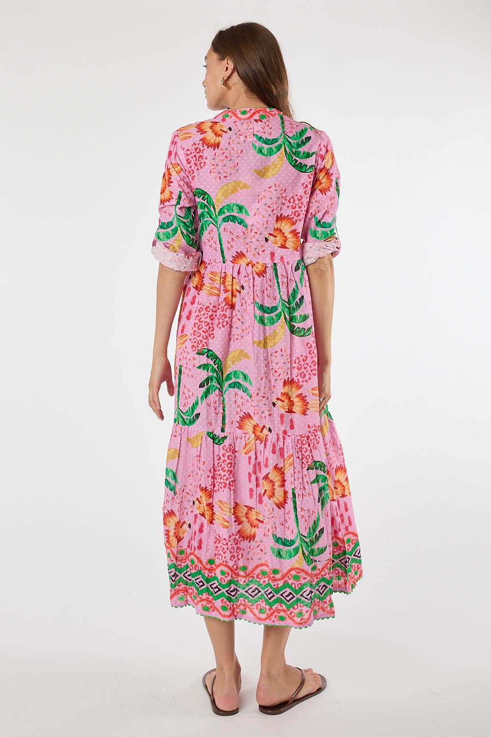 Model Genericm wearing size sample of the Yasmin Midi Dress – Musk in colour Musk, from the front