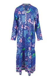 Product shot of the Yasmin Midi Dress – Ocean in colour Ocean, from the front