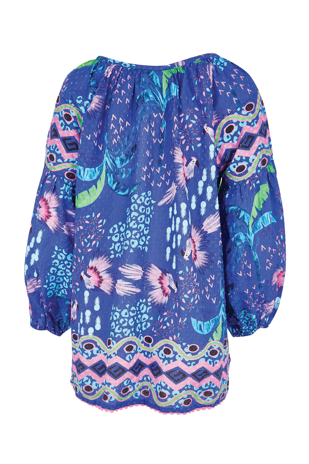 Product shot of the Yasmin Top – Ocean in colour Ocean, from the back