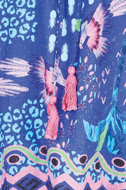 Product shot of the Yasmin Top – Ocean in colour Ocean, showing detail