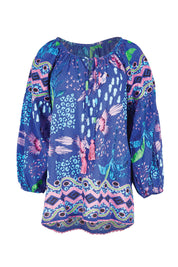 Product shot of the Yasmin Top – Ocean in colour Ocean, from the front