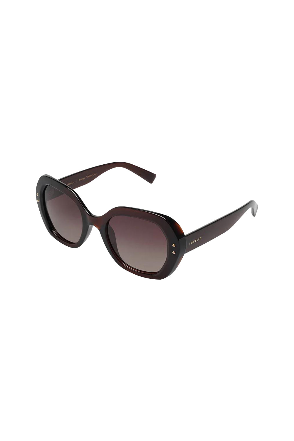Product shot of the Kamilla Sunglasses in colour Crystbrown, detail