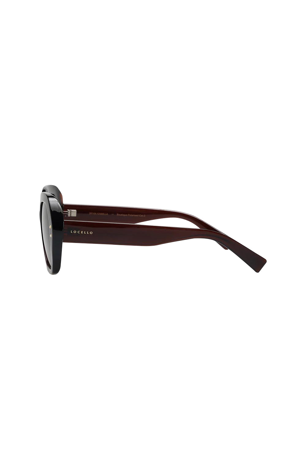 Product shot of the Kamilla Sunglasses in colour Crystbrown, detail