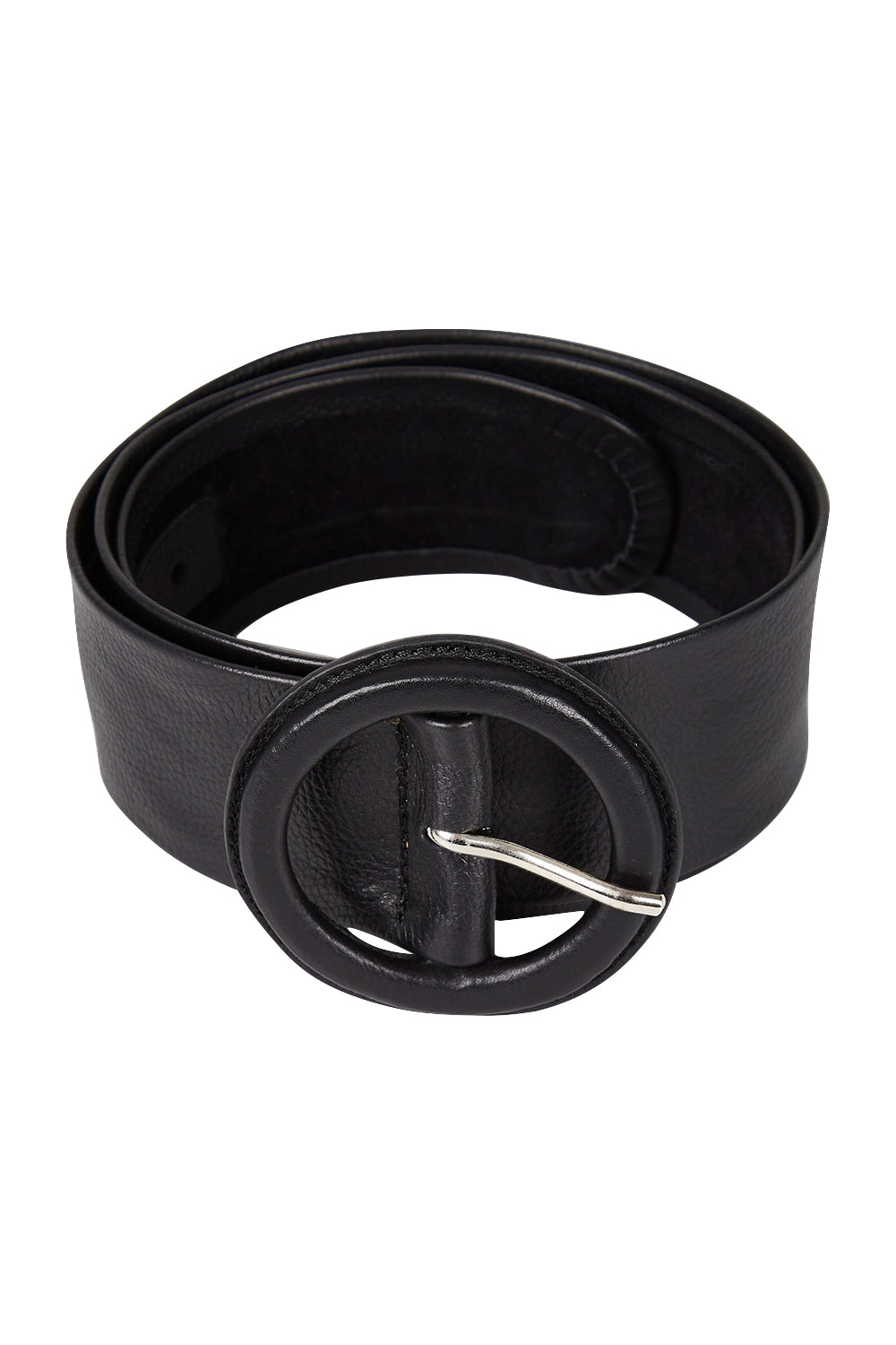 Product shot of the Skye Wide Leather Waist Belt in colour Black (Black), from the front