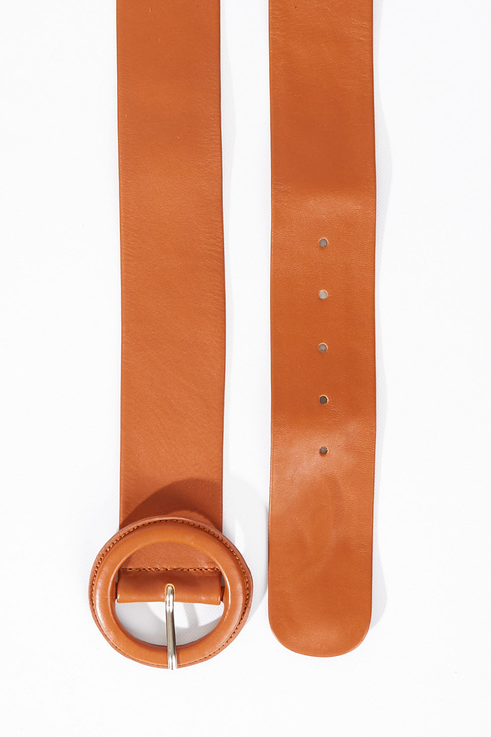 A model wearing size S of the Skye Wide Leather Waist Belt in colour Tan, from the front, showing the whole outfit