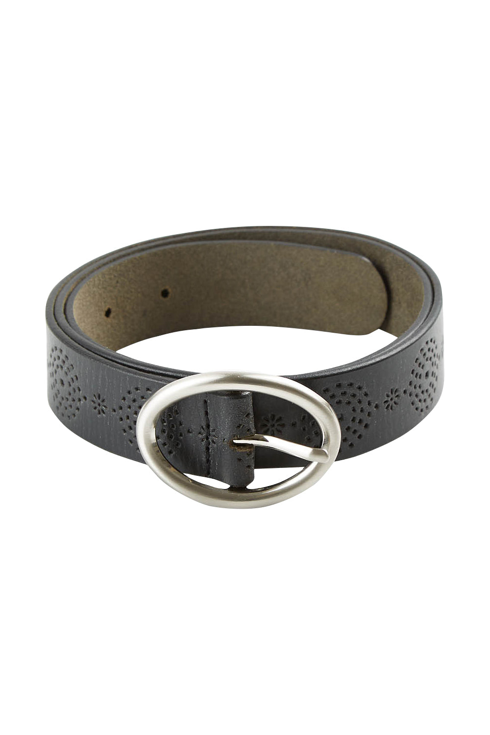 Product shot of the Bronte Park Leather Belt in colour Black (Black), from the front