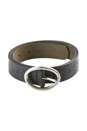 Product shot of the Bronte Park Leather Belt in colour Black (Black), from the front