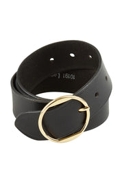 Product shot of the Ella Wide Leather Belt in colour Black (Black), from the front