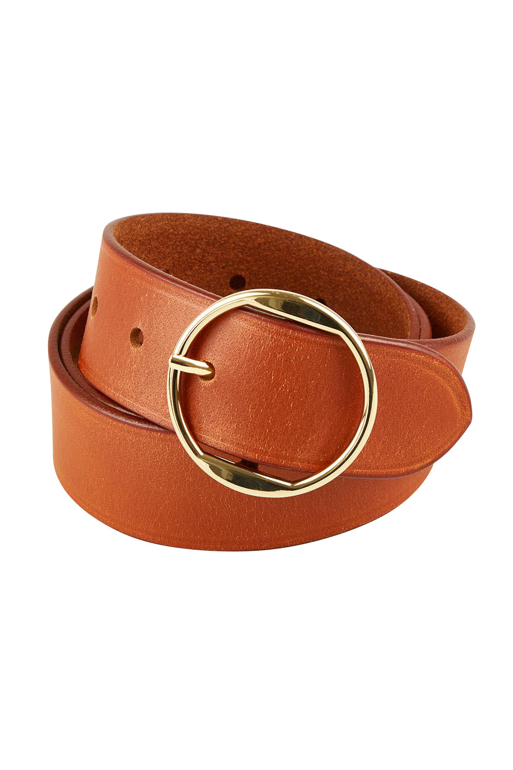 Product shot of the Ella Wide Leather Belt in colour Tobacco, from the front